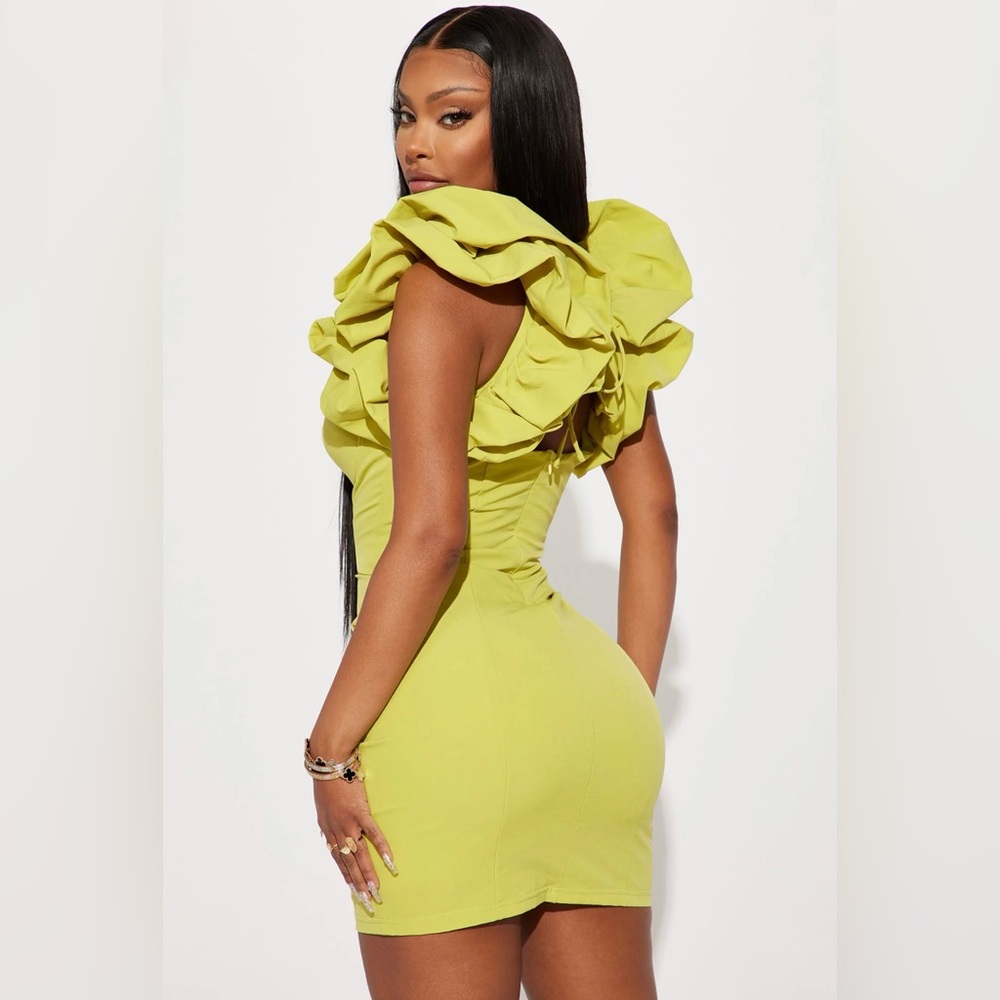 Chartreuse Ruffle Mini Dress - Picture 4 of 4